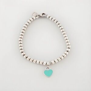 Tiffany Blue® Heart Enamel Mini Heart Tag 4mm Beads Bracelet